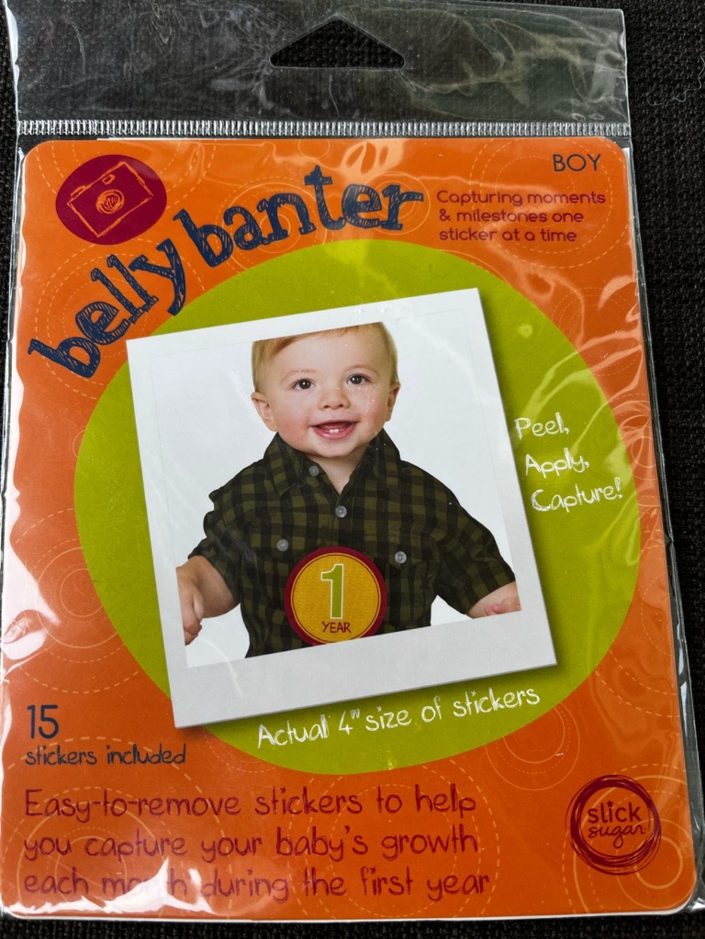 Belly Banter Baby Boy Milestone First Year 15 4” Stickers Made in U.S.A.